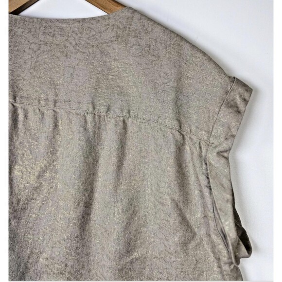 Sigrid Olsen Shirt Womens XL Gold Linen Blend Metallic Top Short Sleeve Pullover - Picture 3 of 11